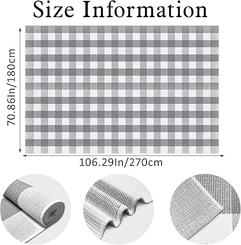 Miniatura 2 de Alfombra de cuadros de búfalo de 6 x 9 pies, alfombra de algodón a cuadros gris y blanco, tejida a mano, lavable para interiores y exteriores,