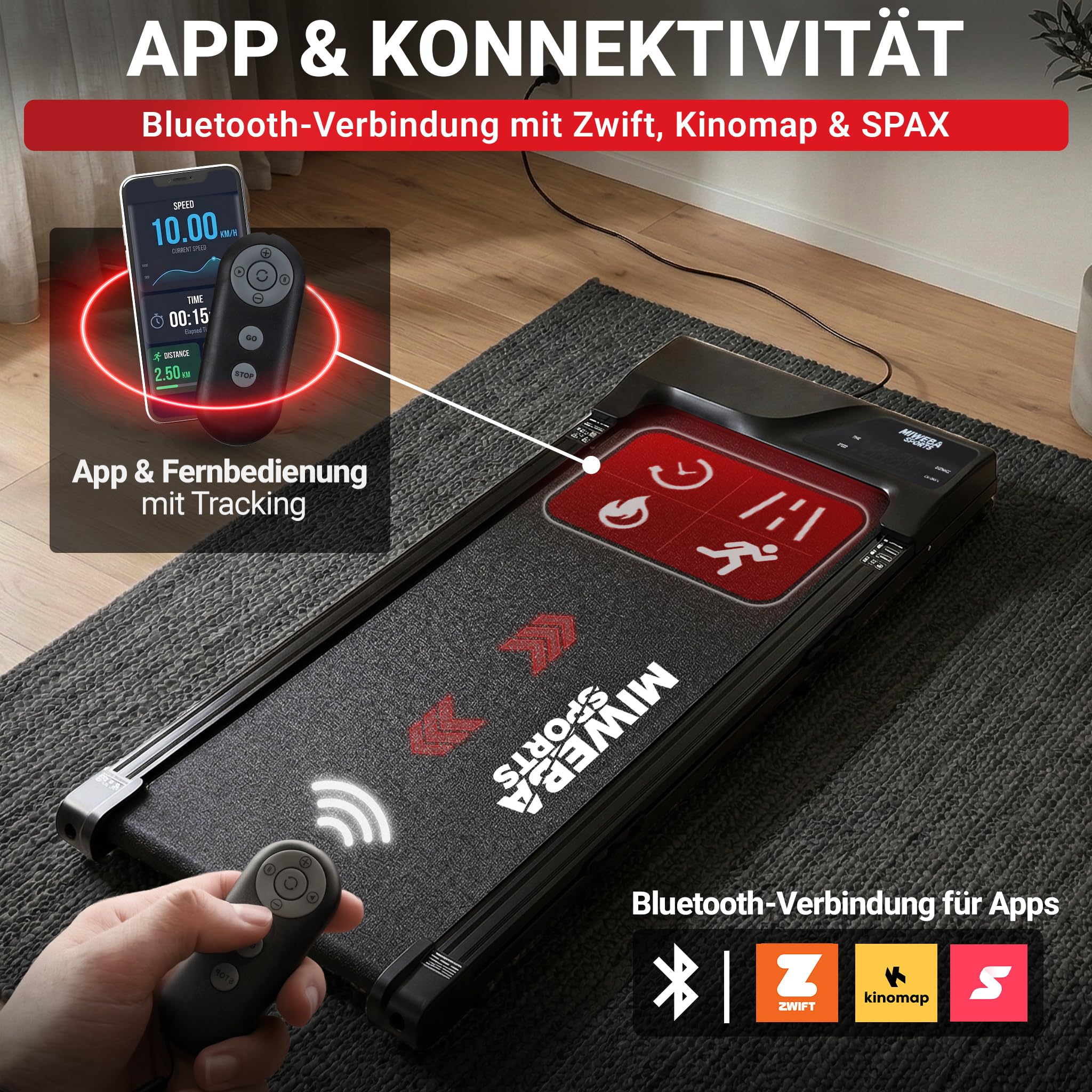 Miweba Sports Walking Pad mit Steigung WP100 | Walkingpad 9% Incline