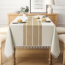 puredown® Rustic Rectangle Tablecloth, Waterproof Cotton Linen Tablecloth with Tassel, Wrinkle Free Farmhouse Table Cloths for Kitchen Dining Outdoor, 55"x70",4-6 Seats, Coffee