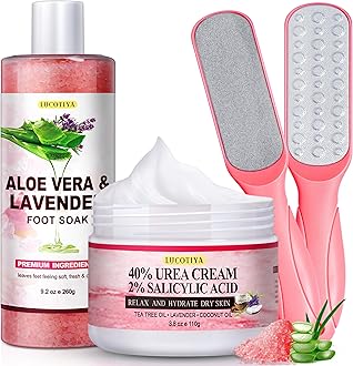 LUCOTIYA Pedicure Kit Foot Spa Soak Set Callus/Cuticle Remover File, Dead Skin Urea Cream for Feet Aloe Lavender Pedicure Supplies for Dry Cracked Feet for Women Men ﻿
