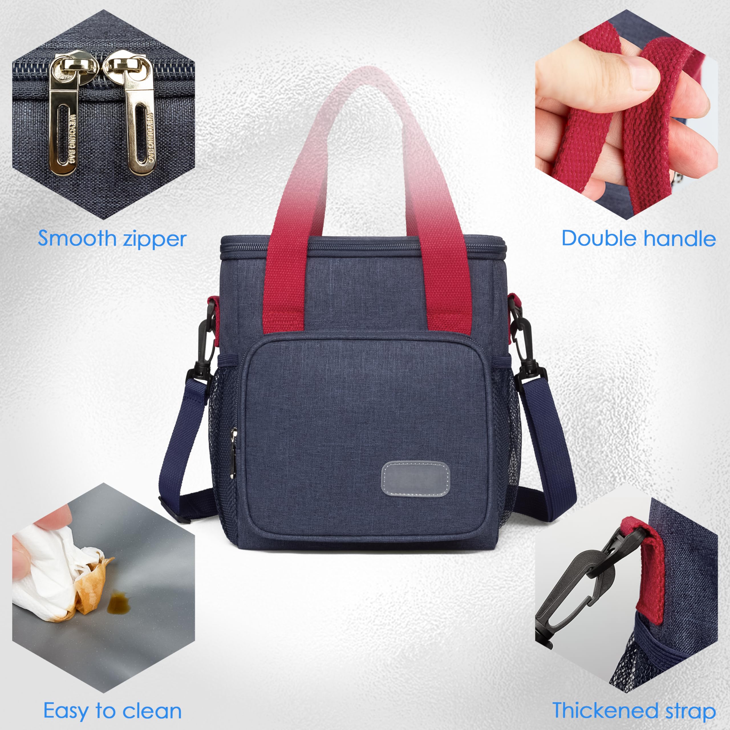 Sac à déjeuner isotherme pour hommes et femmes, sac à déjeuner de taille moyenne pour adulte avec bandoulière réglable, sac isotherme pour le travail, l'école, le pique-nique, la vie quotidienne