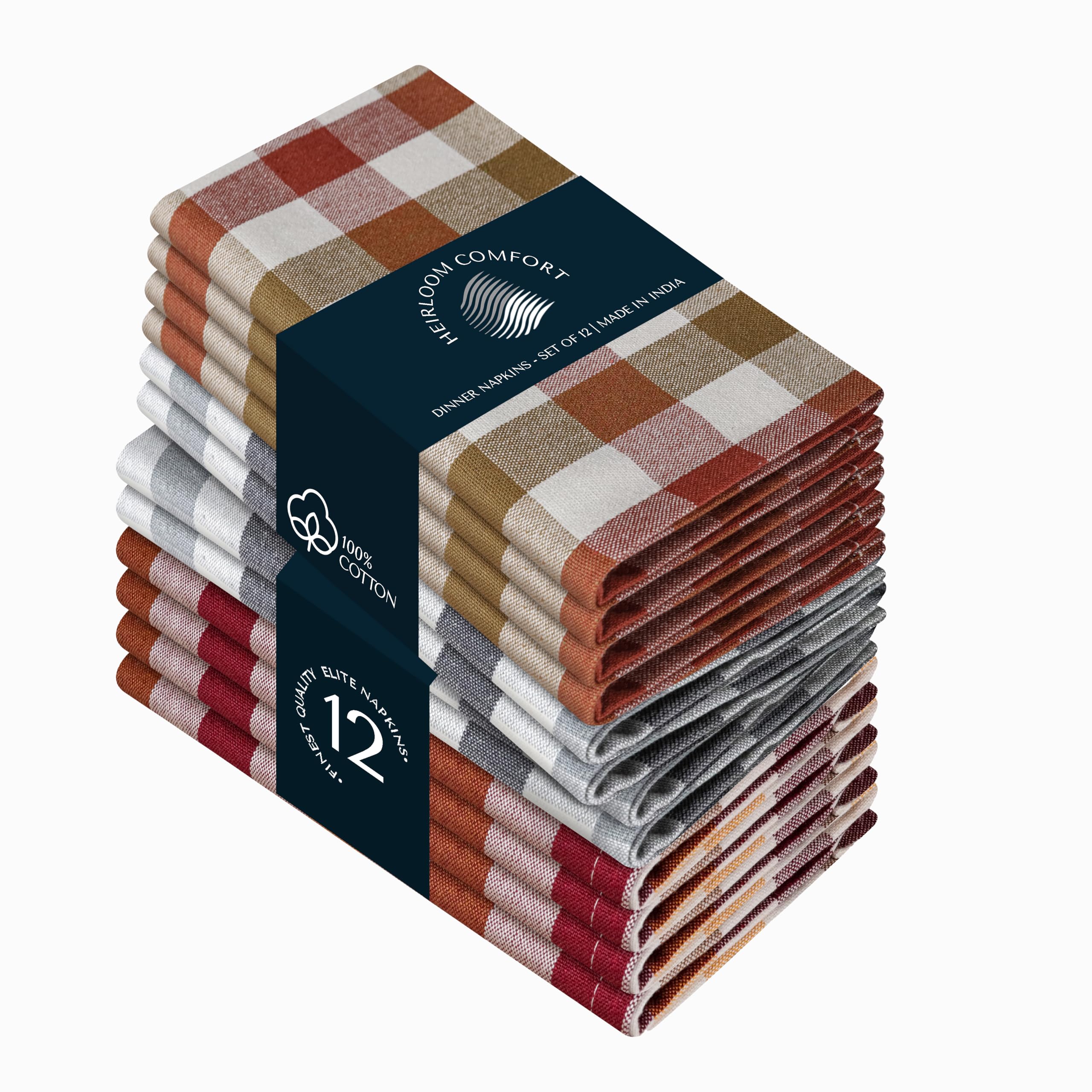 Serviettes en coton de table 45x45 lot 12 grand format pour réception et dîner