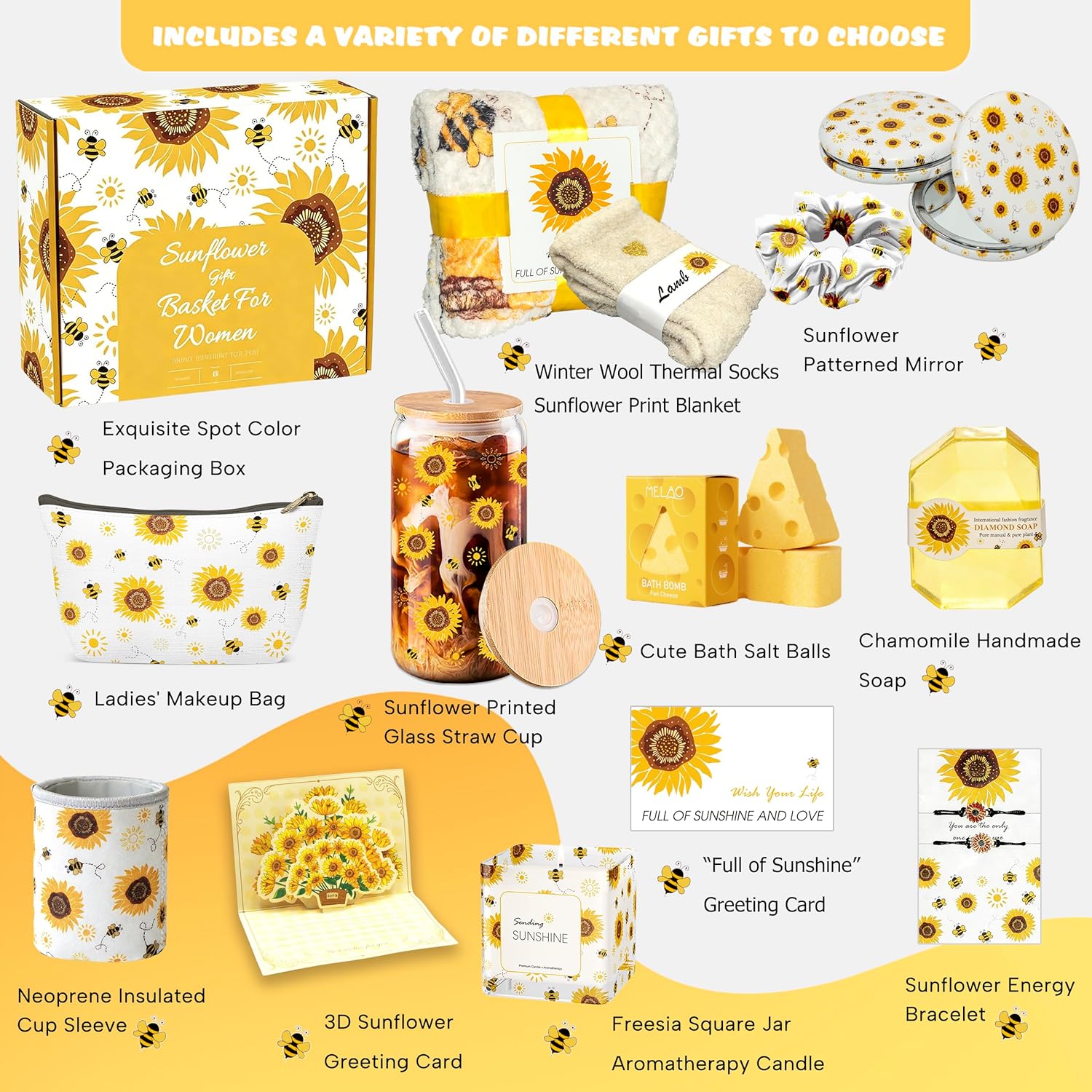 Sunflower Gift Baskets for Women,Sending Sunshine Unique Birthday Cheer Up Box Self Care Package,Get Well Soon Spa Gifts Set Box w/Blanket - Thinking of You Gift for Her,Girls,Women,Sister,Mom - Image 7
