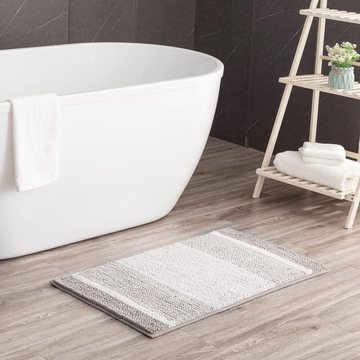 SyMax Luxury Chenille Bath Rugs for Bathroom Soft Plush Shaggy Bath Mats Stripe Pattern Bathroom Rugs Water Absorbent Non Slip Washable (Taupe, 16"×24") : Everything Else