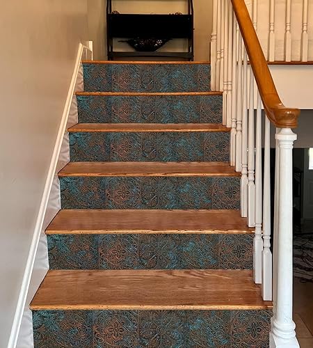 Miniatura 2 de Adhesivo autoadhesivo para escaleras, diseño de grunge rústico, color plateado cepillado, para pelar y pegar, para decoración del hogar, 6 unidades