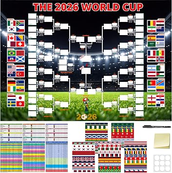 2026 World Cup Schedule Poster - 39.4x27.8 Inch Includes A2 Schedule & 240 Team Flag Stickers Large Soccer Schedule 2026 World Cup Merchandise Wall Chart for Game-day Planning Track Matches