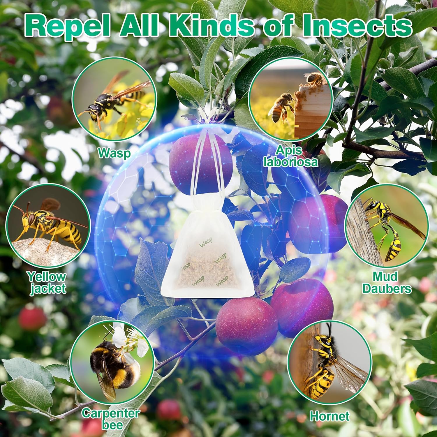 16 Pack Natural Wasp and Bee Repellent Pouch Outdoor, Peppermint Oil Carpenter Bee Repellent for Yellow Jackets, Hornets, Mud Wasps Deterrent for Indoor Outdoor Patio Garden Porch, Pet and Human Safe