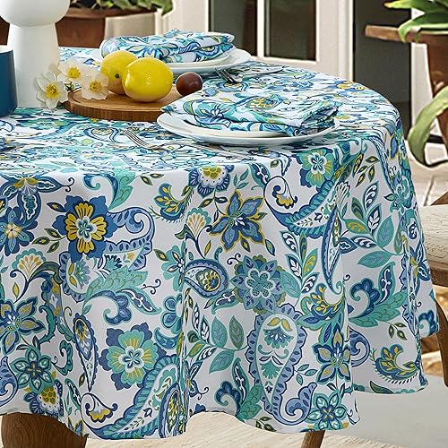 Miniatura 5 de Newbridge Juego de 8 servilletas cuadradas de tela con estampado de cachemira azul mediterráneo, para interiores y exteriores, resistentes a las