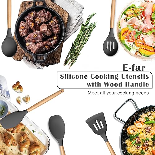 Miniatura 6 de E-far Juego de Utensilios de Cocina de Silicona, Juego de Utensilios de Cocina de 5 Piezas con Mango de Madera para Cocinar, Herramientas de Cocina