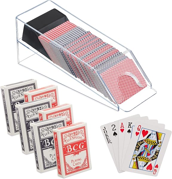 Relaxdays Distributore Carte da Gioco, Dispenser con 6 Mazzi, Dealing Shoe Black Jack, 10x10x29 cm, Trasparente Nero - 1