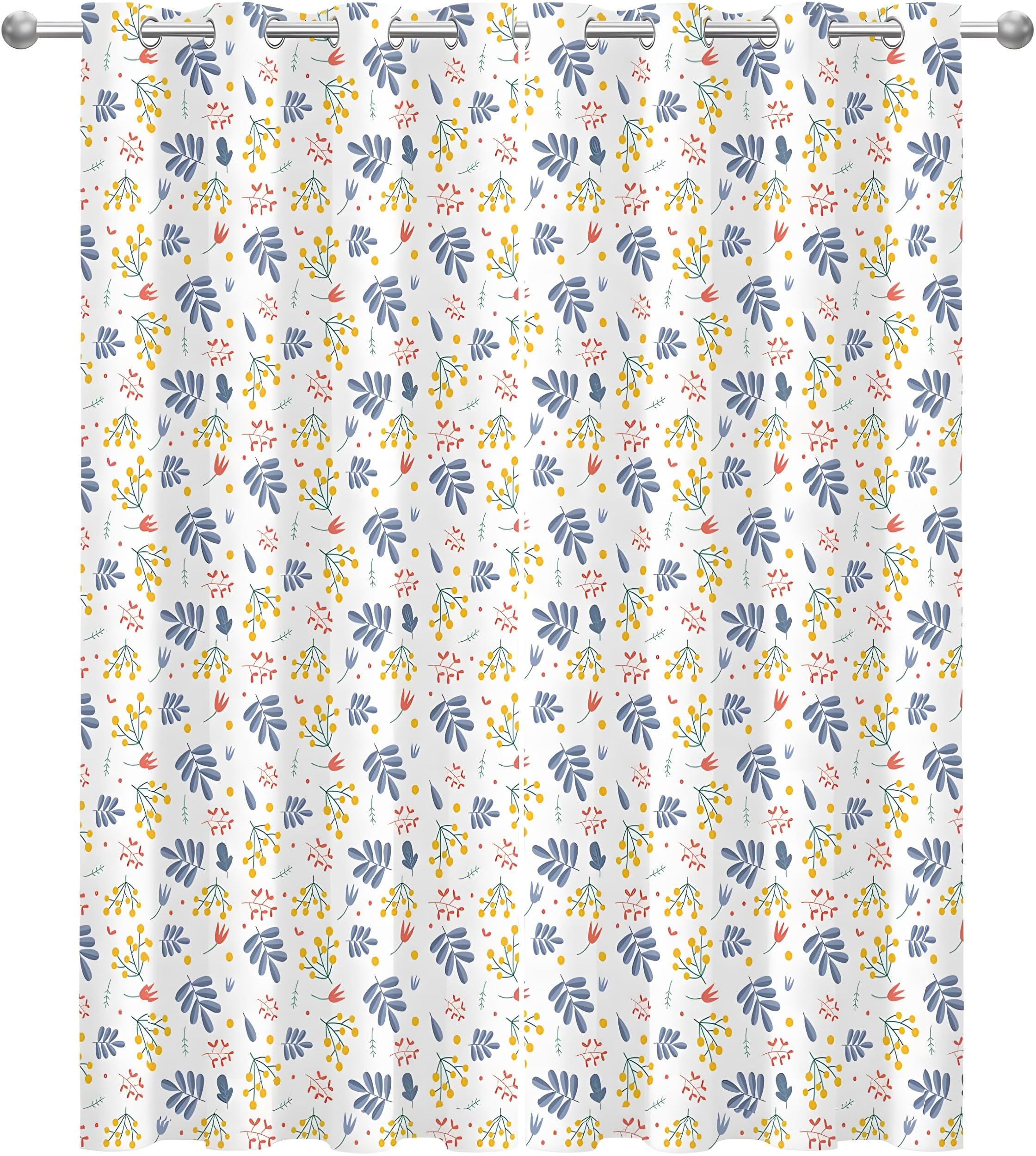 Plantas Amarillas y Azules Cortinas Opacas Paquete de 2, Estilo Fresco y Natural Cortina, Puede Proteger Contra el Frío y el Calor, Adecuadas Para Dormitorios y Salas de Estar, 140An x 220Al cm