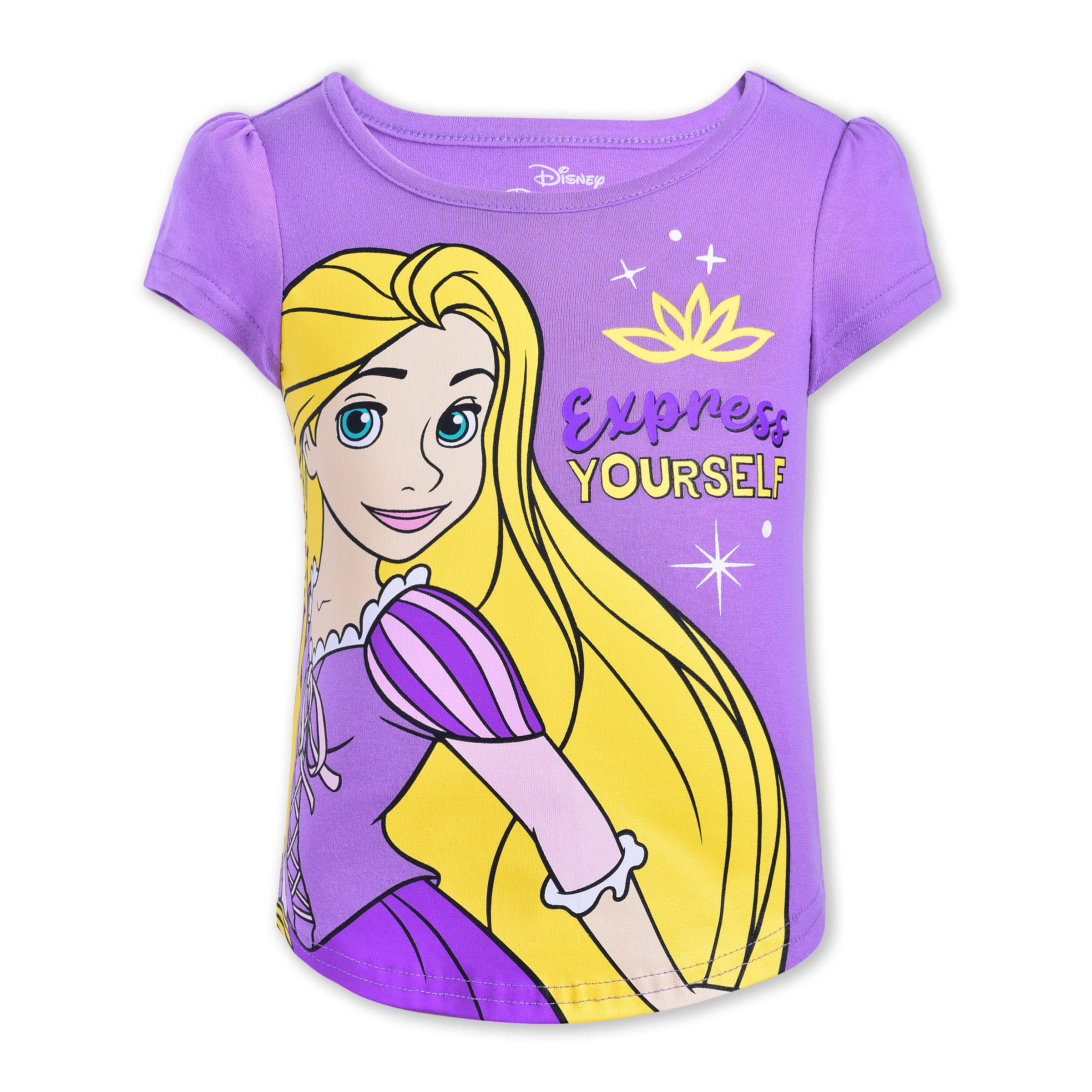 Disney Princess - Maglietta a maniche corte da bambina, confezione da 4, motivo: Cenerentola, Belle, Rapunzel e Ariel