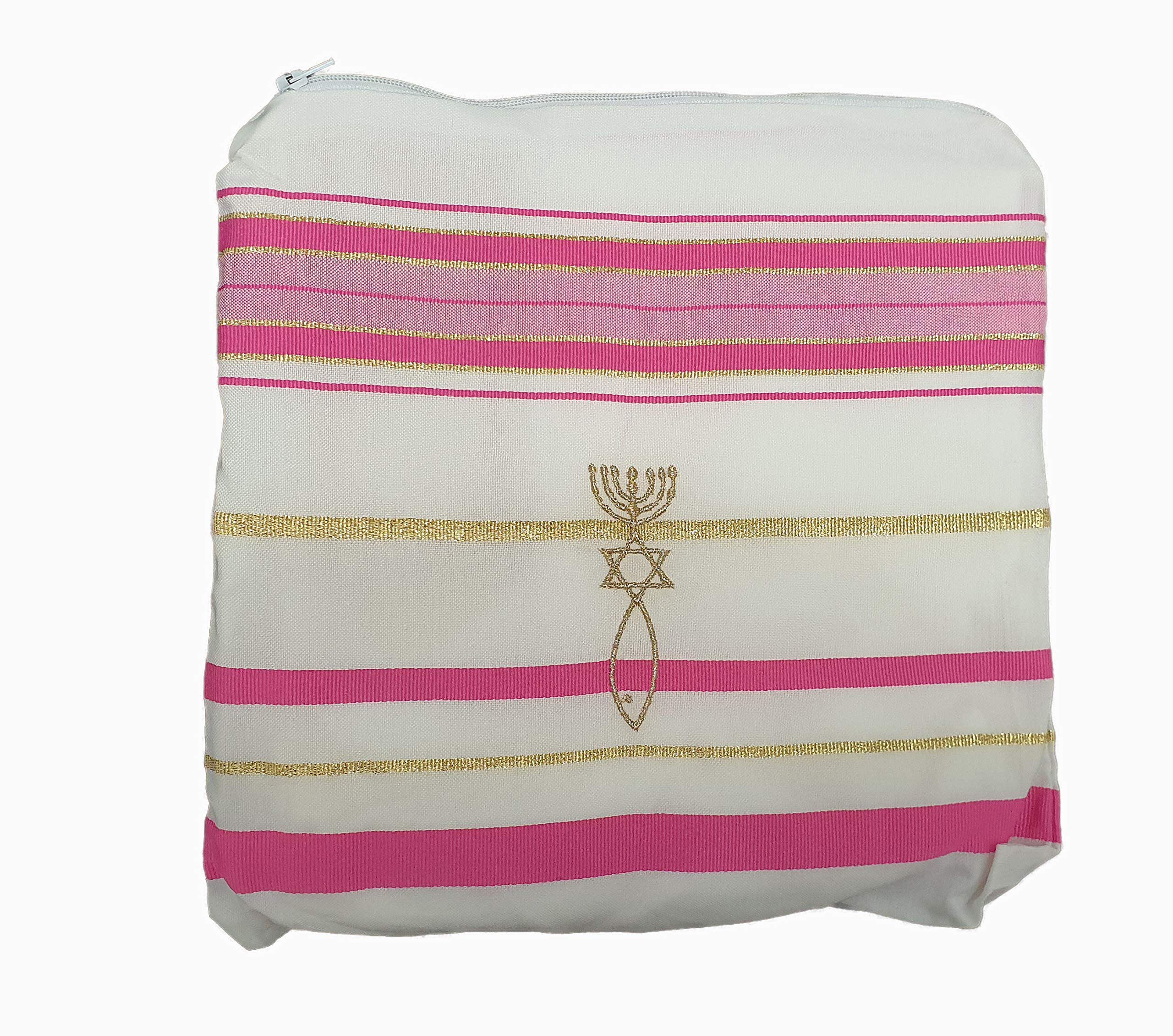 LION OF JUDAH MARKETMessianic New Covenant Prayer Shawl Tallit 72"x22" in Matching Bag Pink