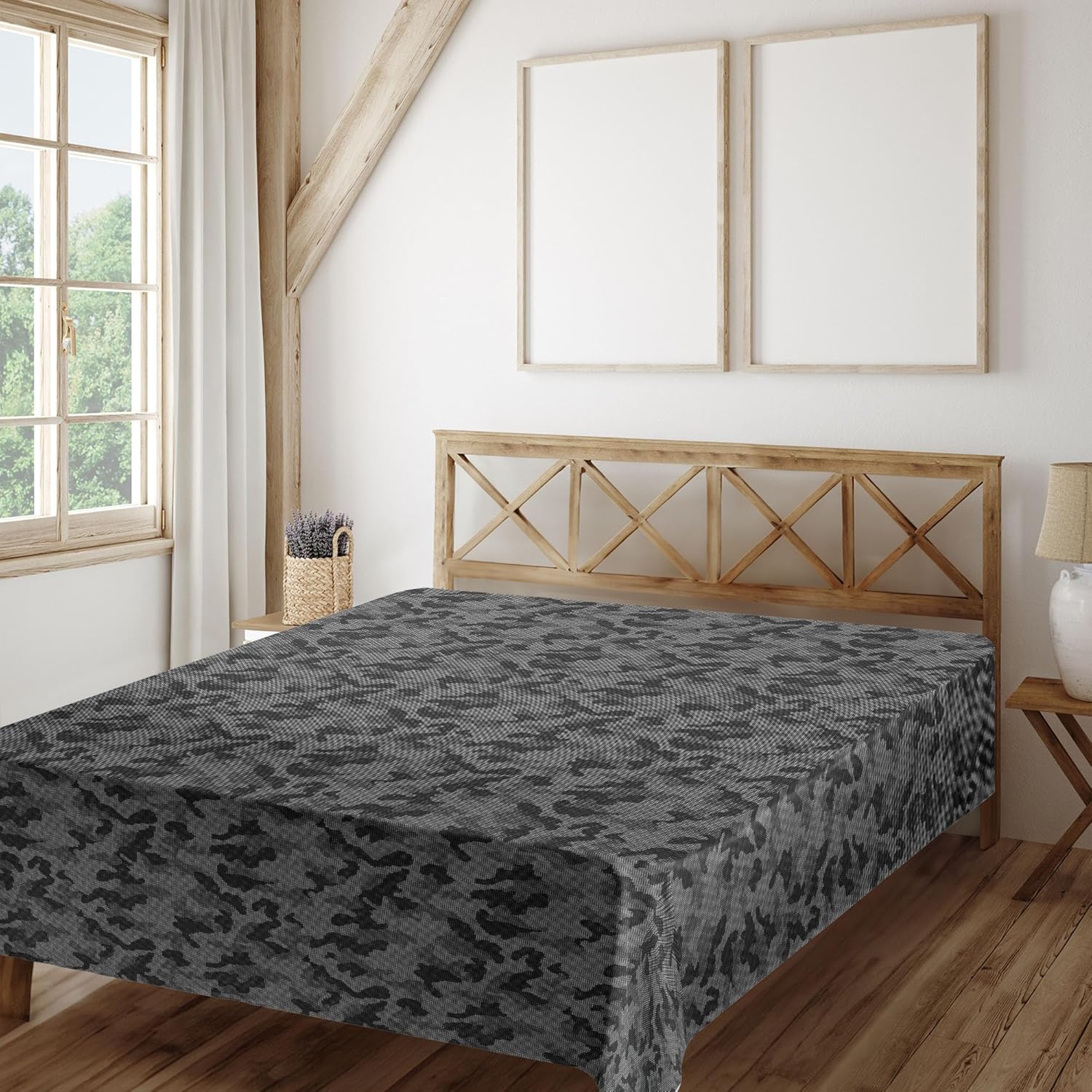 Ambesonne Abstract Flat Sheet, Monochrome Camouflage Pattern of Geometric Effects Digital Style Minimalist Graphic, Soft and Comfortable Top Sheet Decorative Bedding 1 Piece, Full Size, Grey