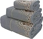 Marina Decoration Accueil Premium Decor de luxe Ultra Doucement 100% Coton tissé Sheer Gold Dentelle Brodée Salle de bain moderne 3 Ensemble de serviettes de bain, couleur grise