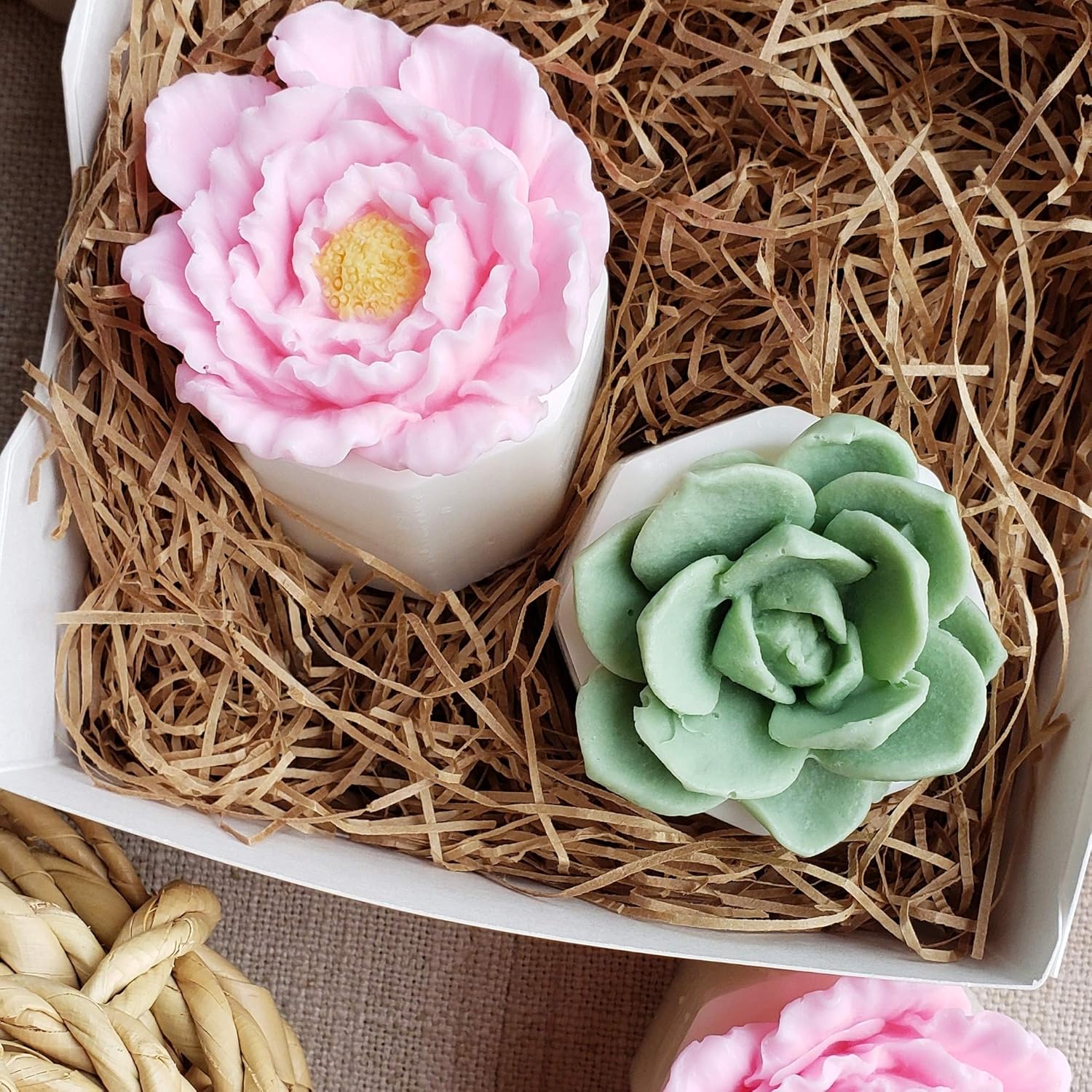 Succulent and Pink Peony Spring Flower Pot Handmade Soap Gift Set Women/Mothers Day/Birthday