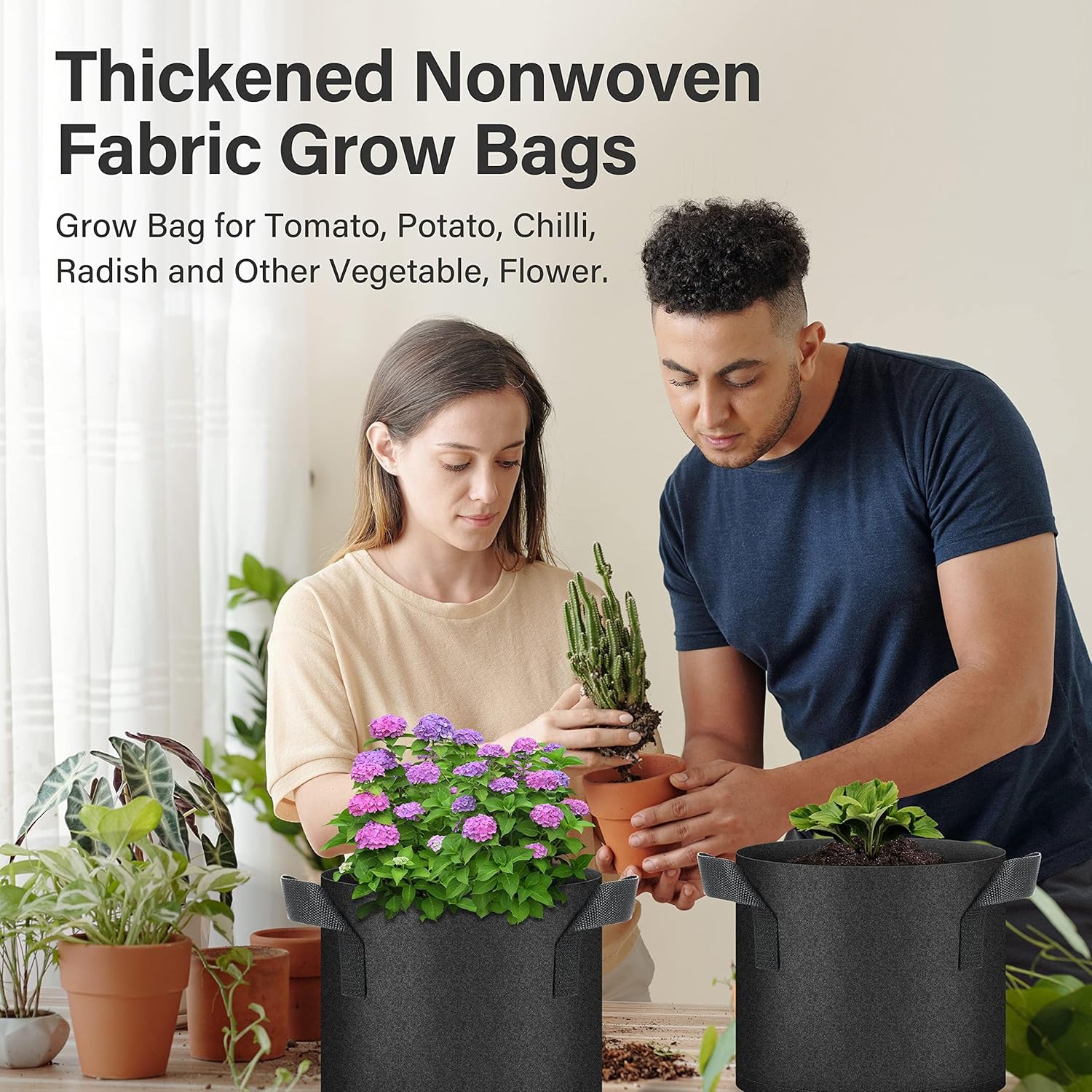 YSSOA 20-Pack 3 Gallon Grow Bags, Aeration Nonwoven Fabric Plant Pots with Handles, Heavy Duty Gardening Planter for Potato, Tomato, Vegetable and Fruits, Black