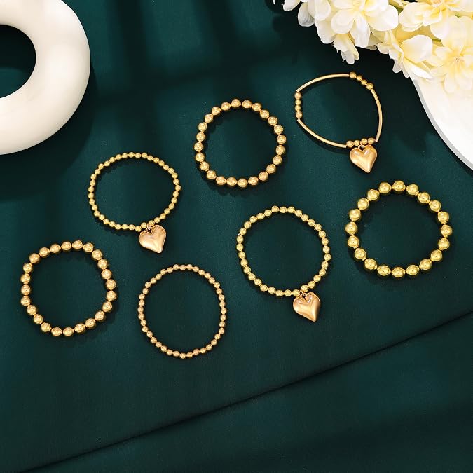 Gold Beaded Stackable Bracelets Stretchy Hand Chains for Women