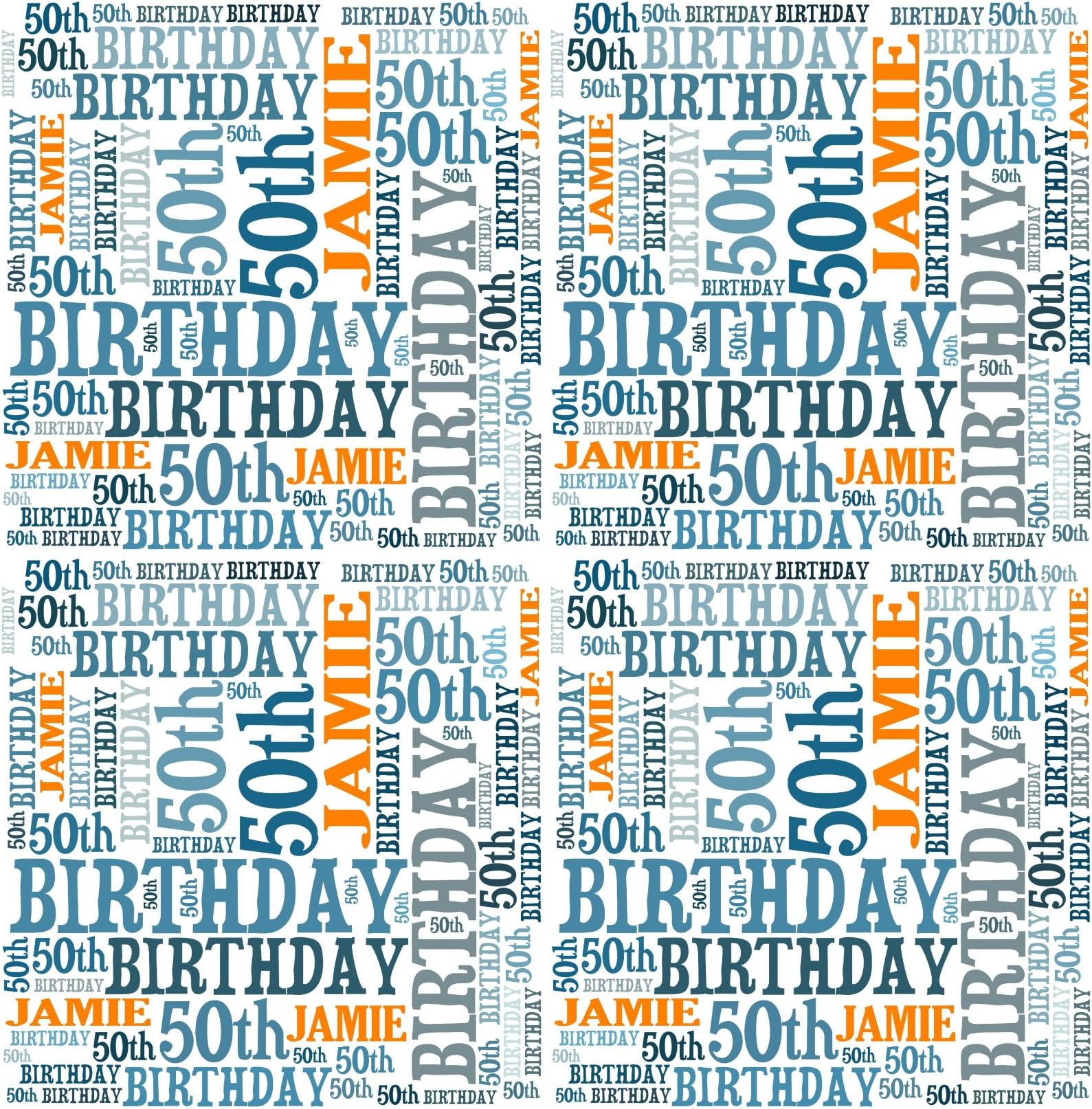 Personalised 50th Birthday Gift Wrap Any Name Age Word Art Design