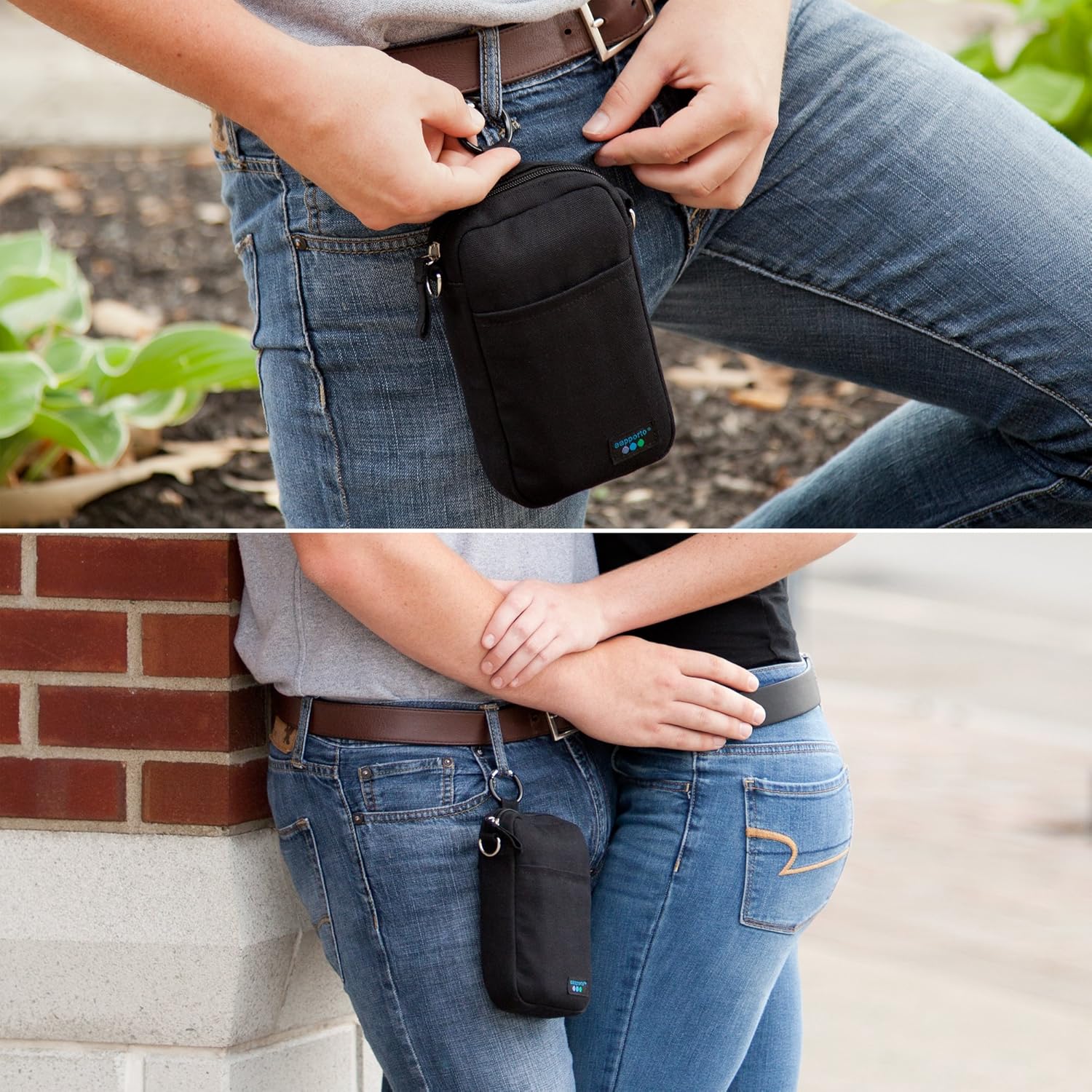 Cellphone Purse Black Crossbody Shoulder Bag - for iPhone 11 Pro Max XR X XS 7 8 Plus Galaxy S10 S10+ S9 S8 Note10 - Strap Adjusts - Soft Case Pouch - Belt Attach - Zip Compartment for Cards