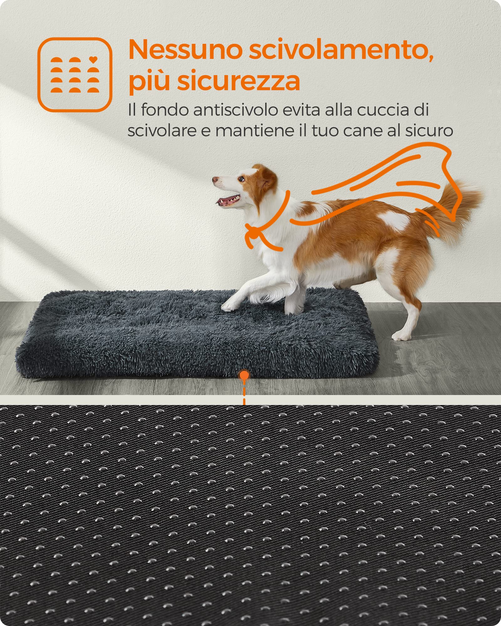 Feandrea Cuccia per Cani, Tappetino per Animali di Peluche Morbida, 110 x 73 cm, Imbottitura Soffice, Lavabile, Cuscino per Cani Multiuso, Grigio Scuro PGW203G02