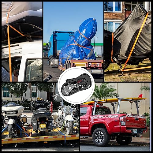 Miniatura 7 de Correas de amarre para motocicleta (paquete de 2) con resistencia a la rotura de 3,300 libras, de acero con bucles suaves integrados, mejor que una