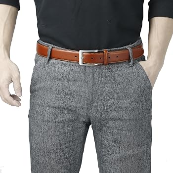 XOUXOU Men's Genuine Leather Belt - Classic Prong Buckle, Coffee Color, Size 42 (Fits Waist 40) - View #3
