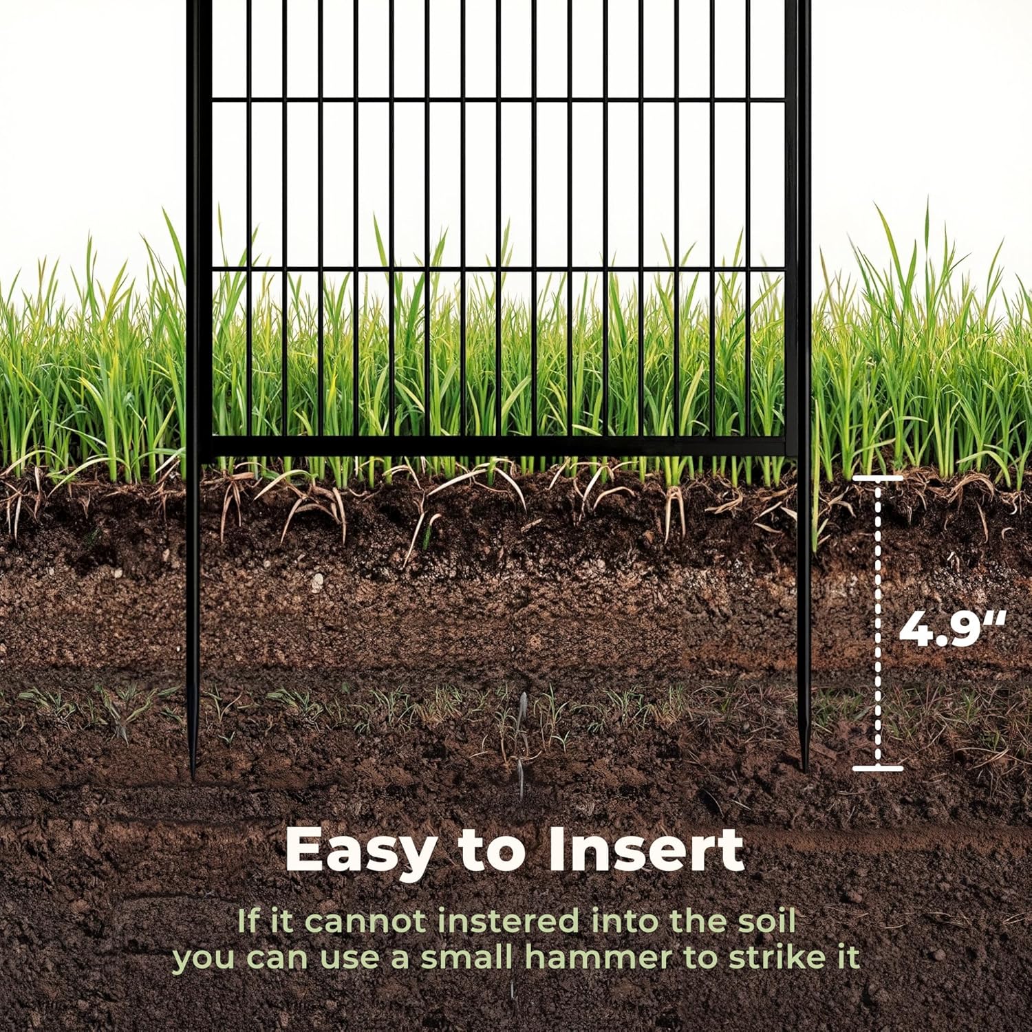 SunsGrove Garden Fence with Gate, 32 in(H) x 53.5 ft(L) 24 Panels Heavy Duty Metal Animal Barrier Fence for Yard, Suitable for Indoor or Outdoor Dog Pet Fence, Garden Fence Border, Black