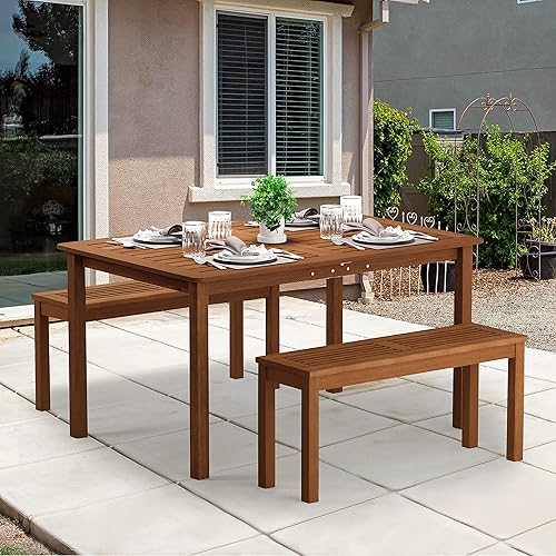 Miniatura 2 de Furinno Tioman Mesa de comedor para exteriores, natural, 35.5 pulgadas de profundidad x 59.0 pulgadas de ancho x 29.0 pulgadas de alto