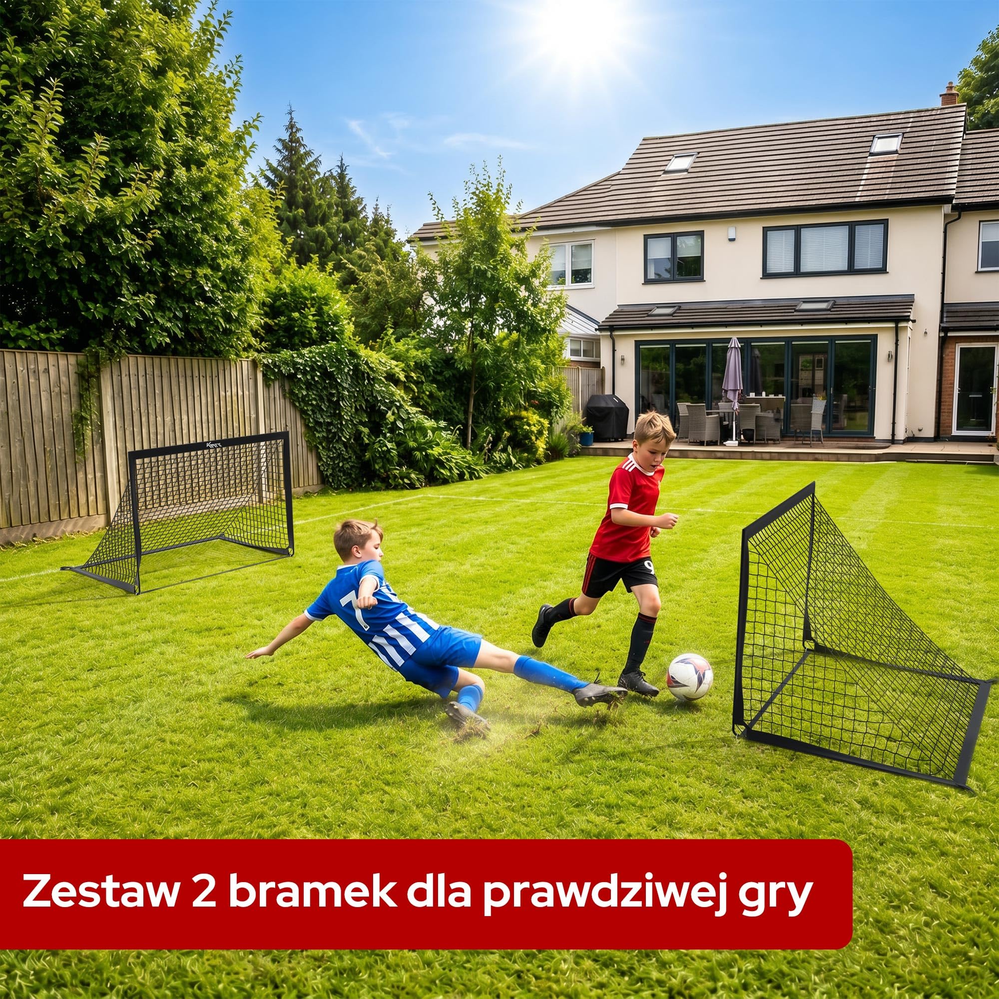 KM-Fit Zestaw 2 Bramki Piłkarskie 120 x 90 cm z Regulowanymi Celami Treningowymi | Bramka Piłkarska dla Dzieci do Ogrodu | Kotwy i Torba w Zestawie
