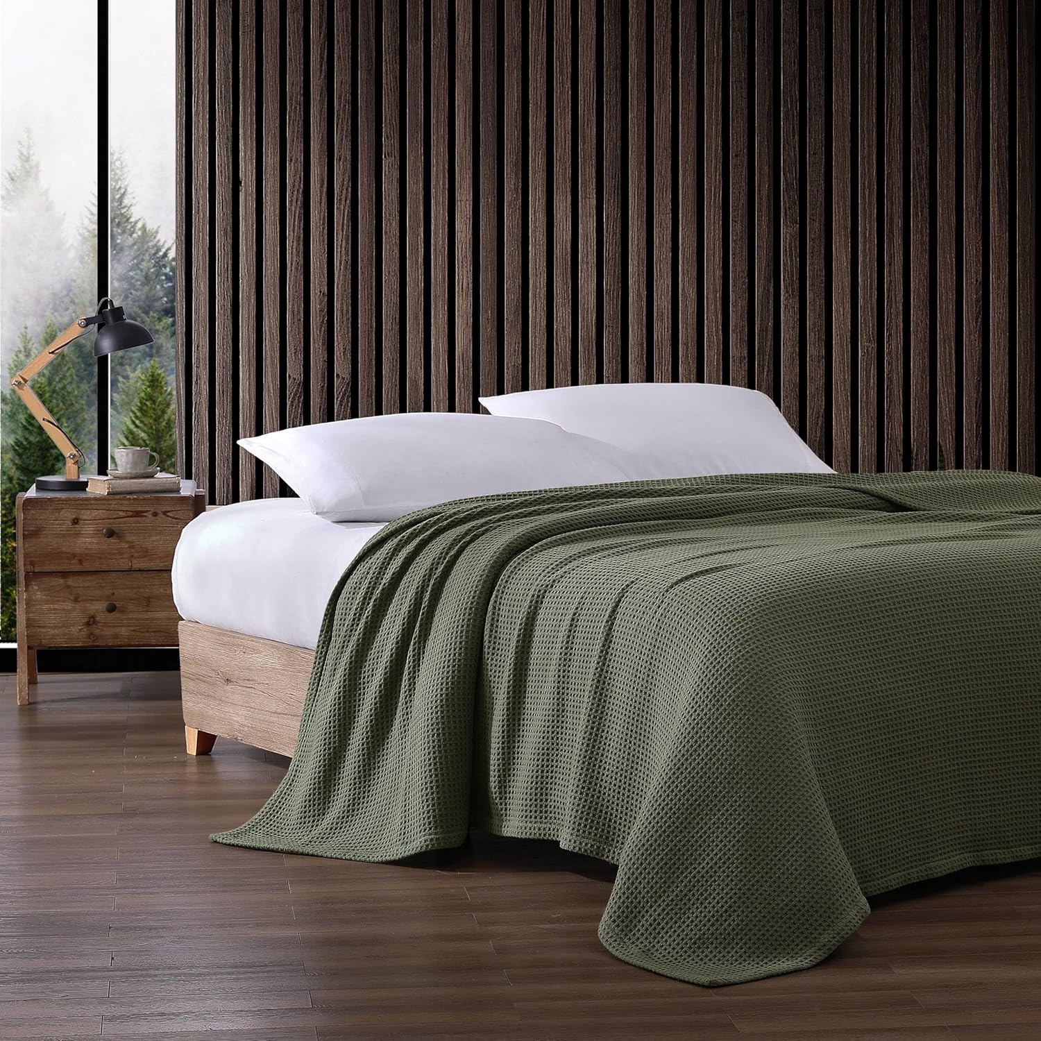Eddie Bauer - King Size Blanket, 100% Soft Cotton Bedding with Waffle Weave Texture, 400 GSM, Throw Blanket for Couch or Bed (Green) - Image 3
