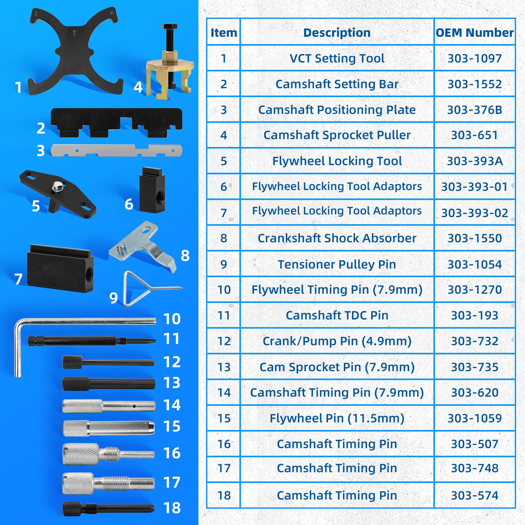 18 Piezas Kit de Herramientas de Sincronización de Motor,Herramienta de Bloqueo del Volante del árbol de Levas Compatible con Ford Mazda 1.4 1.6 1.8 2.0 Di/TDCi/TDDi ECOBOOST 1.6 Ti-VCT 1.5 1.6