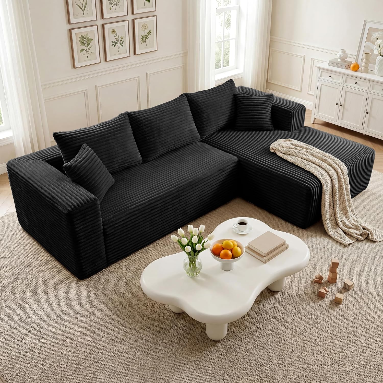 92.5” L-Shaped Cloud Modular Sectional Sofa, Modern