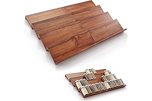 Tinamo Acacia Wooden Spice Drawer Organizer | 4-Tier Spice Rack with 64 Jars