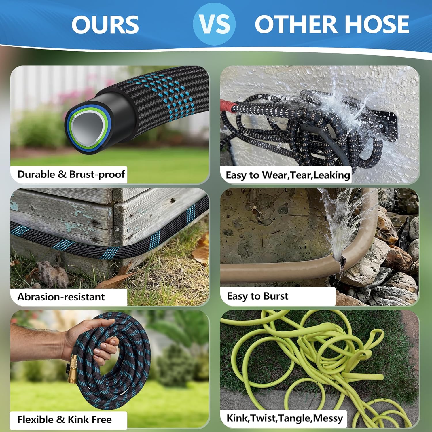 75 ft Garden Hose - 2026 New Upgraded Flexible Water Hose - Ultra Lightweight Kink-free Car Washing Pipe with 10 Function Sprayer and 3/4" Solid Brass Fittings - Durable,Leak proof Garden Hoses