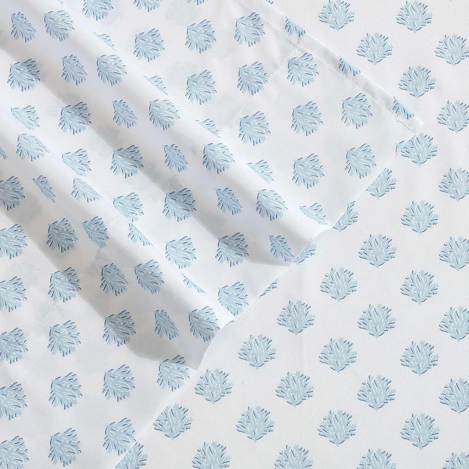 Nautica - Sheet Set, Breathable & Cooling Microfiber Bedding with Matching Pillowcases, Deep Pocket, Fully Elasticized (Coastal Coral Ocean Breeze Blue, Queen) - Image 3