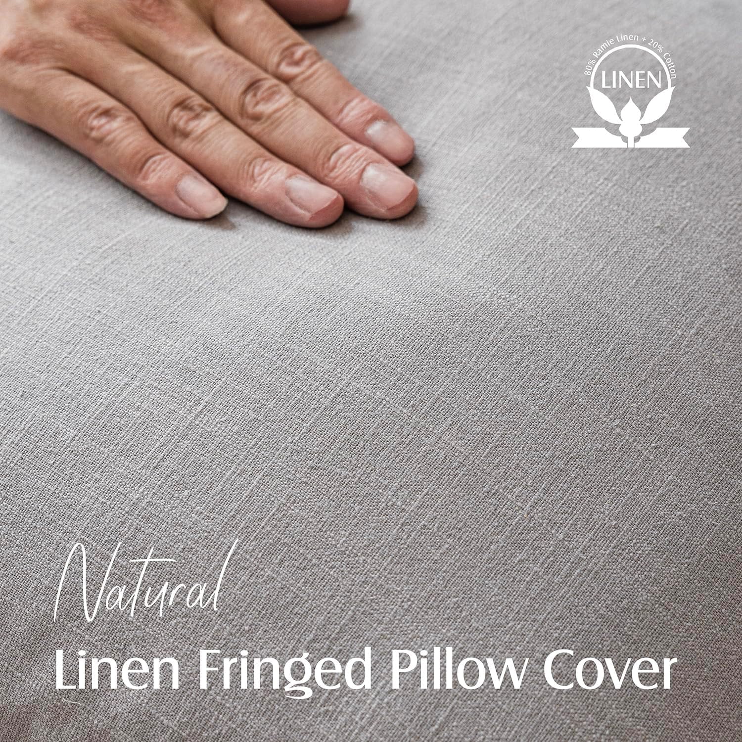 Foindtower Set of 2 Decorative Linen Fringe Throw Pillow Covers Cozy Farmhouse Cushion Cover with Tassels Accent Pillowcase for Couch Chair Sofa Bed Living Room Home Decor,20×20 Inch,Light Rustic Gray - Image 2