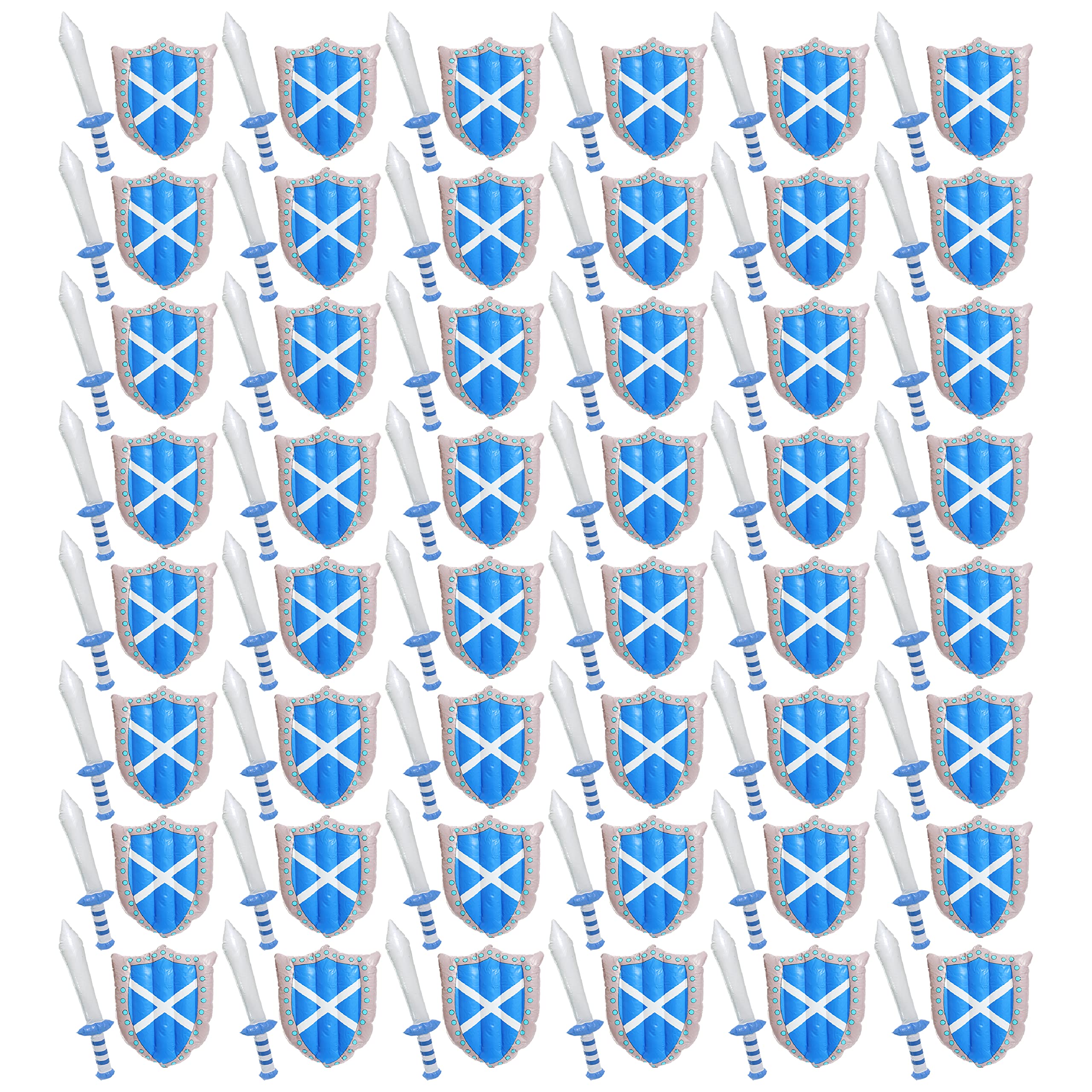 Scotland Inflatable Shield & Sword – 45x32cm Scottish Flag Shield & 62cm Blue Sword with St Andrew Print – Scottish Football, Rugby, Six Nations, Fancy Dress & Supporters Accessory - Pack Of 48
