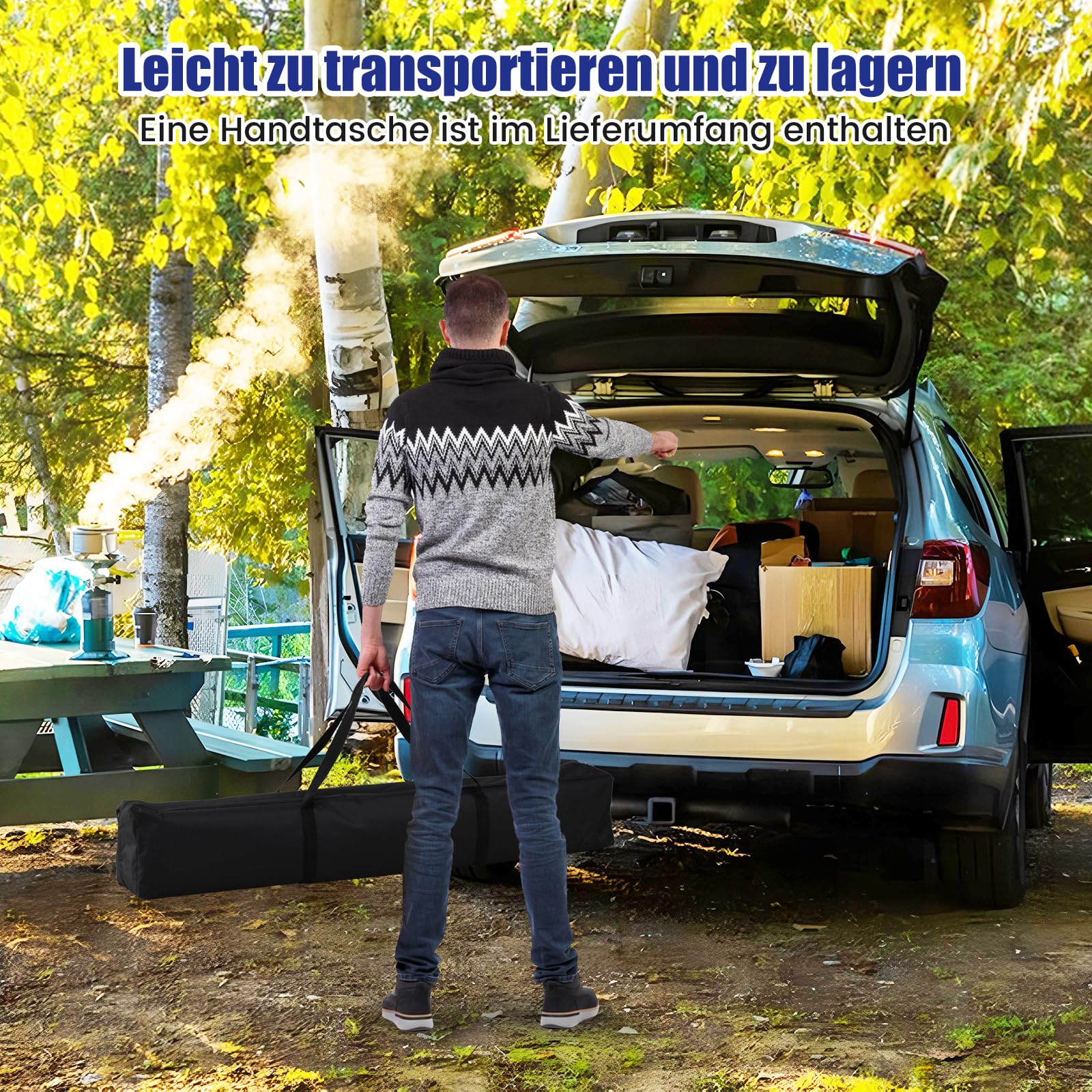 COSTWAY Pawilon składany 2 x 2 m, wodoszczelny, stabilny, odporny na zimę, ochrona UV 50+, namiot składany, w zestawie 8 gwoździ, 4 linki napinające i 1 torba do przenoszenia, pawilon ogrodowy na