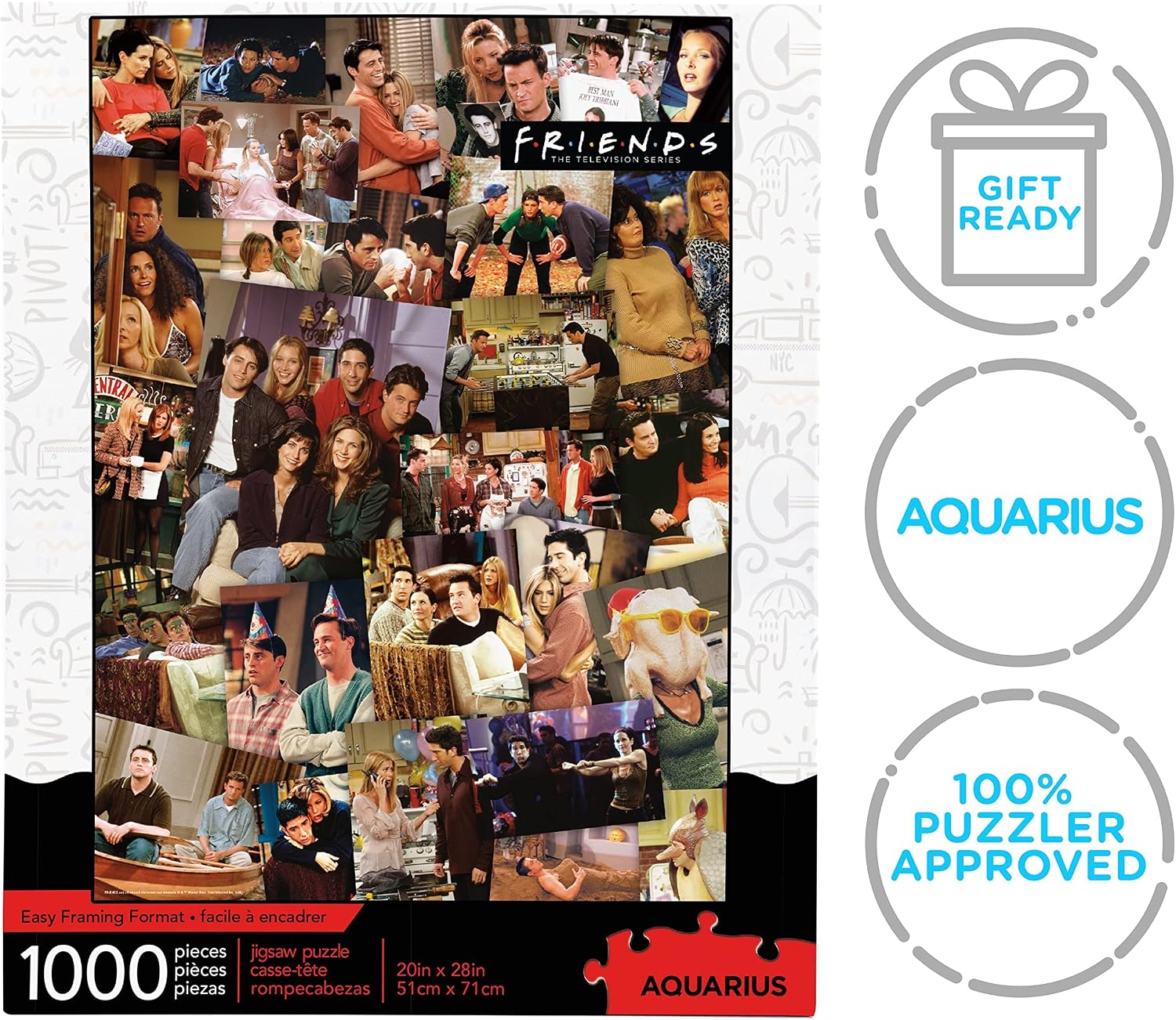 AQUARIUS Friends Collage Puzzle (1000 Piece Jigsaw Puzzle) - Officially Licensed Friends TV Show Merchandise & Collectibles - Glare Free - Precision Fit - Virtually No Puzzle Dust - 20 x 28 Inches