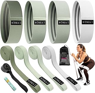 Sōma Elastici Fitness – Elastico Palestra Antiscivolo + Resistenti per Tonificare – Elastici Palestra per allenamento della Forza/Pilates/Fitness. Fascia Elastica in Tessuto