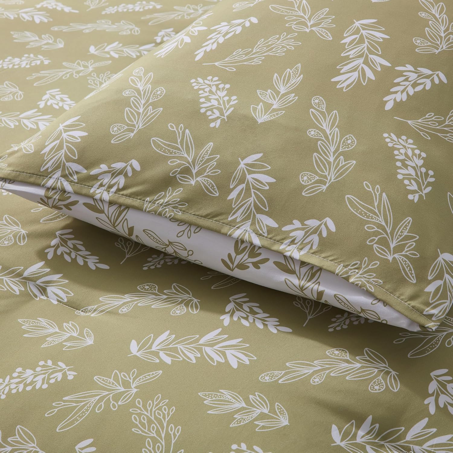 Nestl Queen Comforter Set - Olive Green Bed in a Bag Queen Size, 3 Pieces Reversible Bed Set, Soft Floral Bedding Set, All Season Botanical Comforters with Pillow Shams