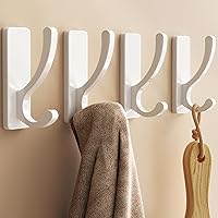 pickpiff Heavy Duty Adhesive Wall Hooks 13lb - No Damage Sticky Hangers for Towels, Robes, Coats, Bags - Bathroom, Door, Closet, Dorm - White 4 Pack