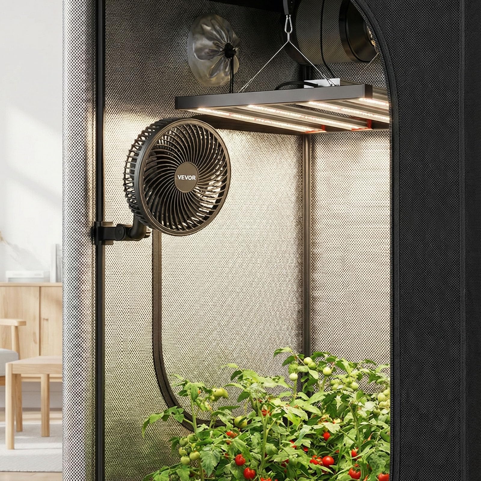 VEVOR Ventilateur de Culture à Pince, Ventilateur Oscillant pour Tente de Culture, USB-C, 9 Vitesses et Mode Cyclique, Oscillation 45° et 90°, pour Circulation de l'Air, Boîtier en ABS, Noir, Lot de 1