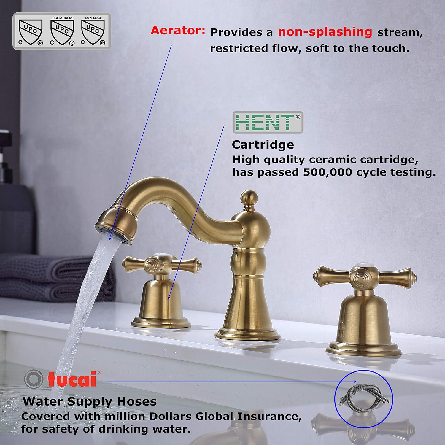 50% Off Discount RKF Brass Two Handle Widespread Bathroom Sink Faucet with Metal Pop-up Drain with Overflow and CUPC Supply Hoses,Brushed Gold,CWF033-BG Hot Deals RKF Brass Two Handle Widespread Bathroom Sink Faucet with Metal Pop-up Drain with Overflow and CUPC Supply Hoses,Brushed Gold,CWF033-BG