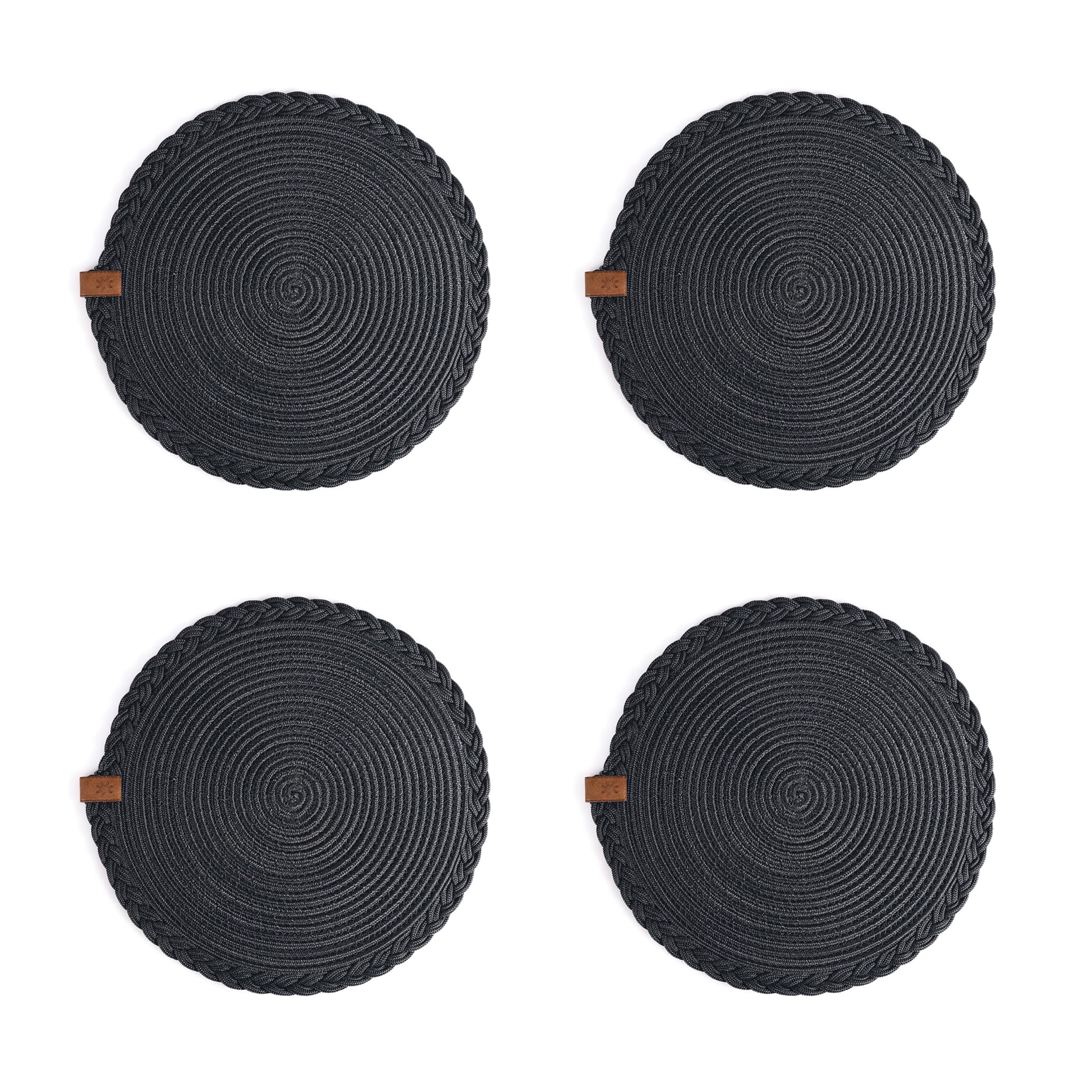 4er-Set Schwarze Tischsets, 32cm, Gewebte Baumwolle, Abwaschbar, Hitzebeständig, Handgefertigte Tischdeko für Weihnachten und Heimtextilien