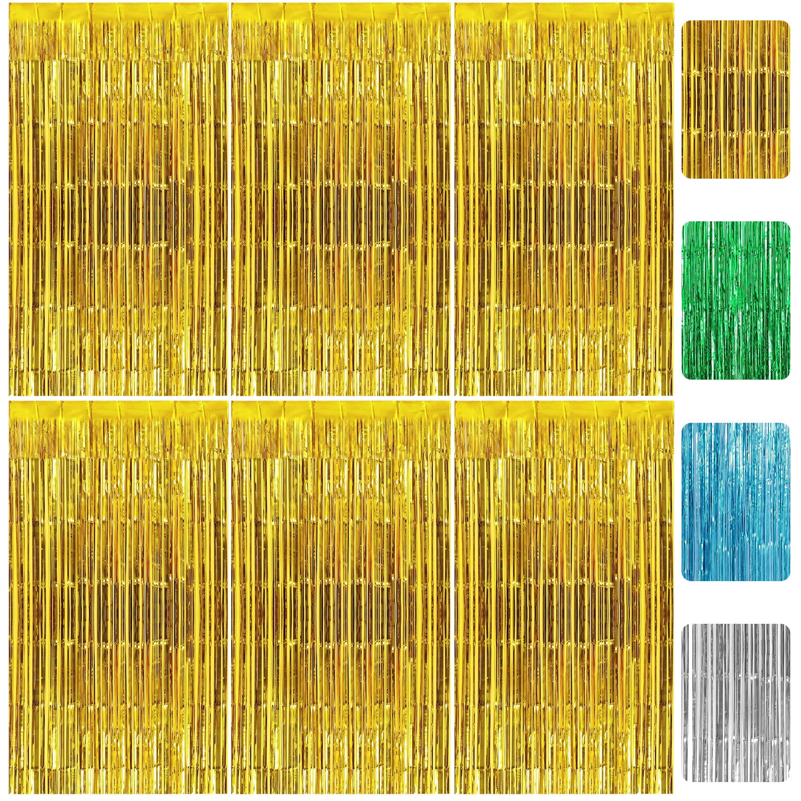 – 6 Pack Tinsel Curtains Silver Foil Curtain Backdrop, 3.2ft x 6.5ft Golden Tinsel Curtain Foil Fringe Curtains Streamers, Foil Fringe Backdrop Party Streamers for Wedding Party Birthday Decorations