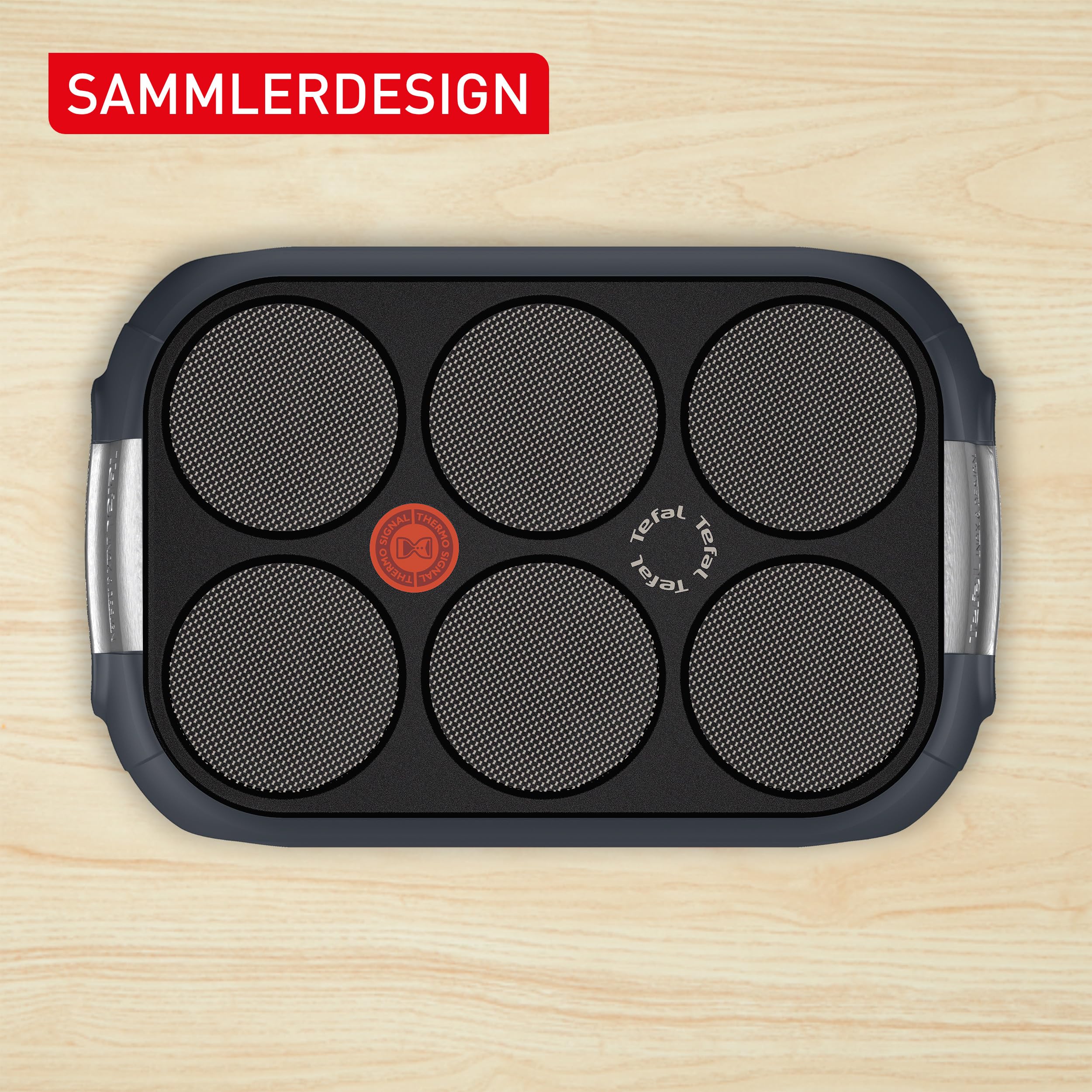 Tefal Crep'Party Crêpes- und Pancake-Maker, für 6 Personen, antihaftbeschichtete Platten, platzsparende Aufbewahrung, Thermo-Signal Temperaturindikator, Collector Design, Grau, PY558BF0