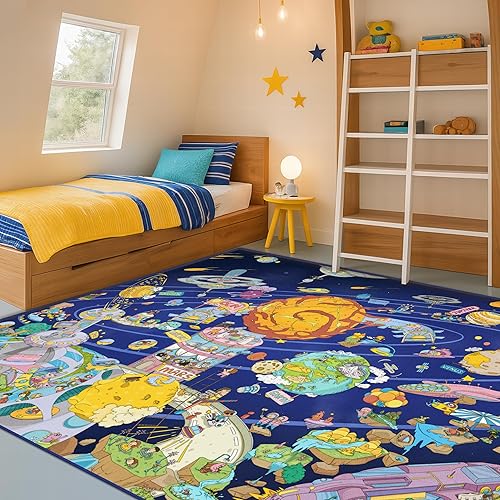 Miniatura 11 de Alfombra lavable para niños para sala de juegos – 5x7 alfombra de juego para habitación de niños pequeños, alfombra educativa con mapa del mundo y