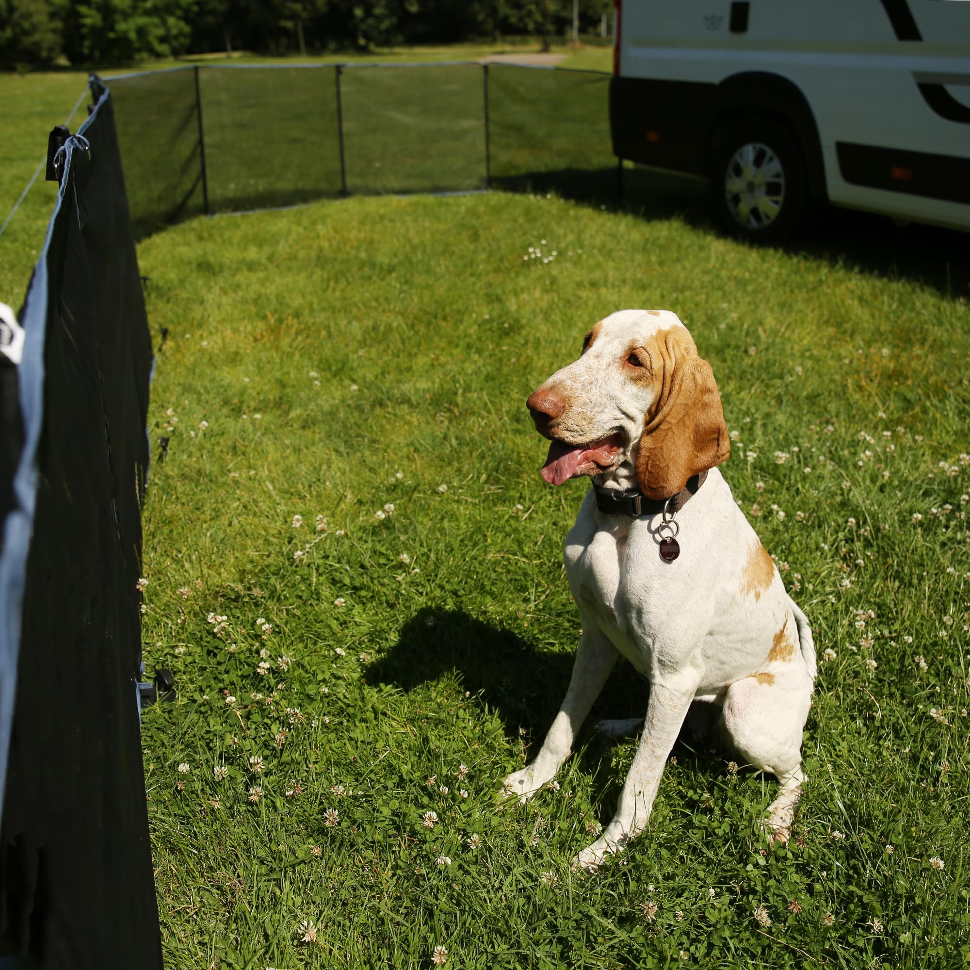 your GEAR Clôture mobile pour chien de 4 m pour camping et jardin - Maille en textilène robuste de 90 cm de haut - Extensible à l'infini et résistant aux intempéries - Kit complet avec poteaux
